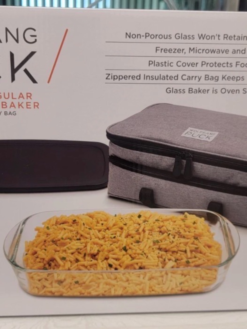 Wolfgang Puck 3.6 Qt Rectangular Glass Baking Dish w/Lid & Insulated Bag
